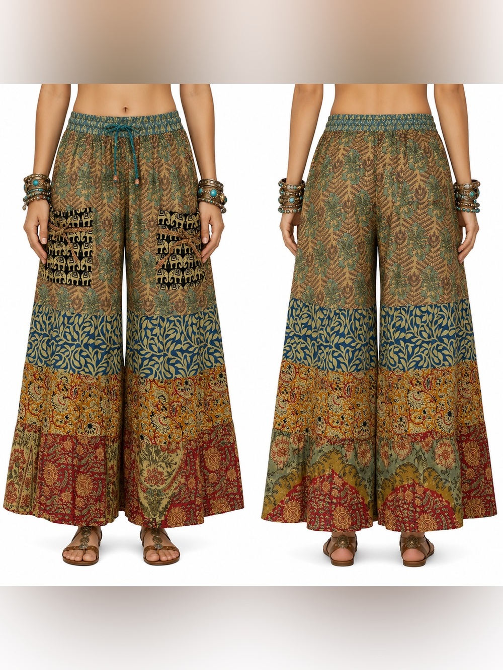 Hippie Forever Handmade Patchwork Palazzo Pants Womens SZ OS Enchanted Fairycore
